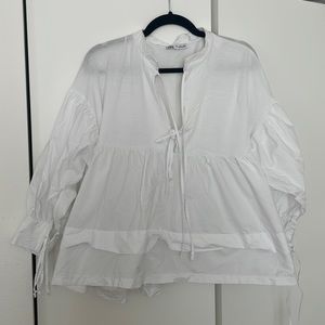 ZARA White Cotton blouse with ties